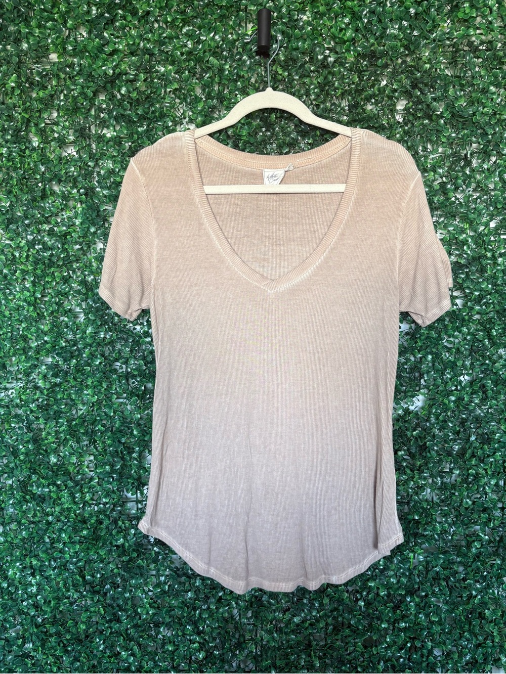 White Crow V-Neck Short Sleeve Tee - Light Taupe over sized fit
